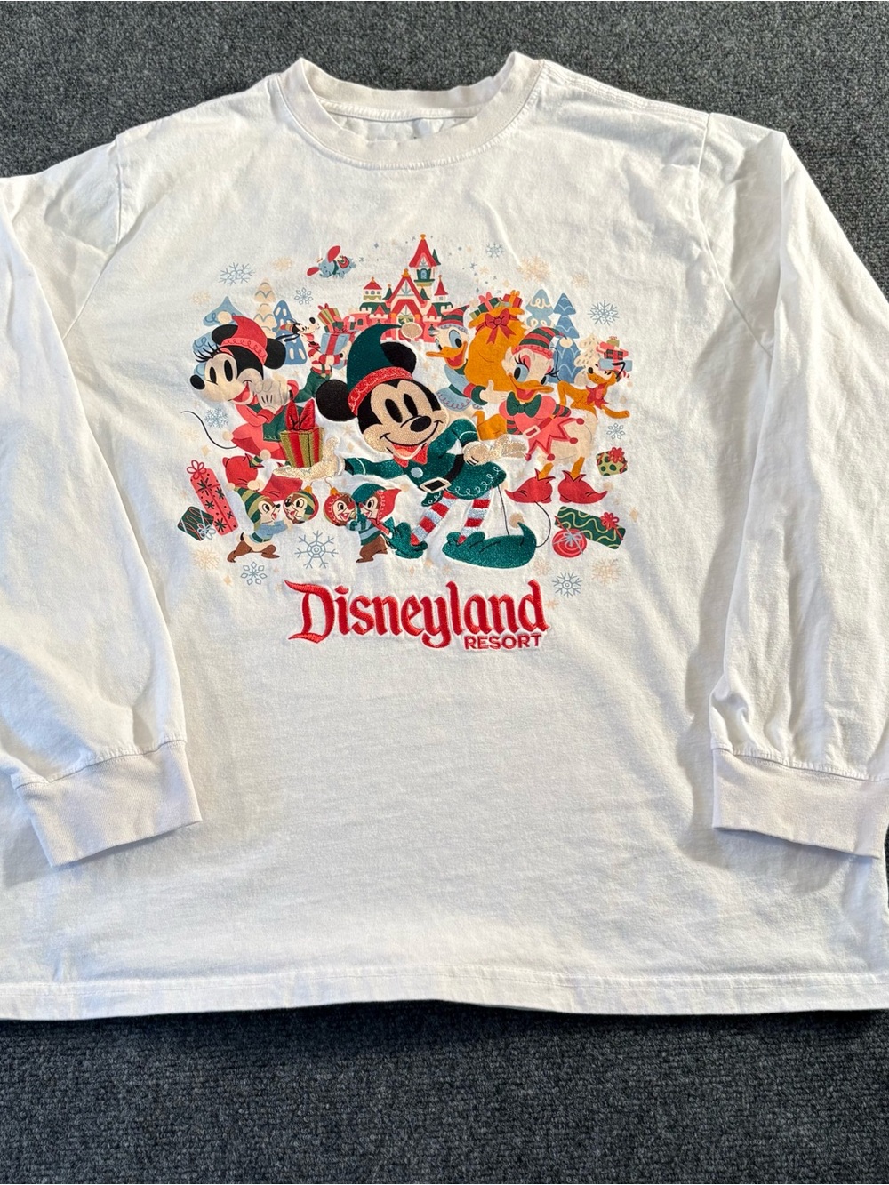Disneyland Resort Large Christmas Holiday Embroidered Mickey Long Sleeve Shirt